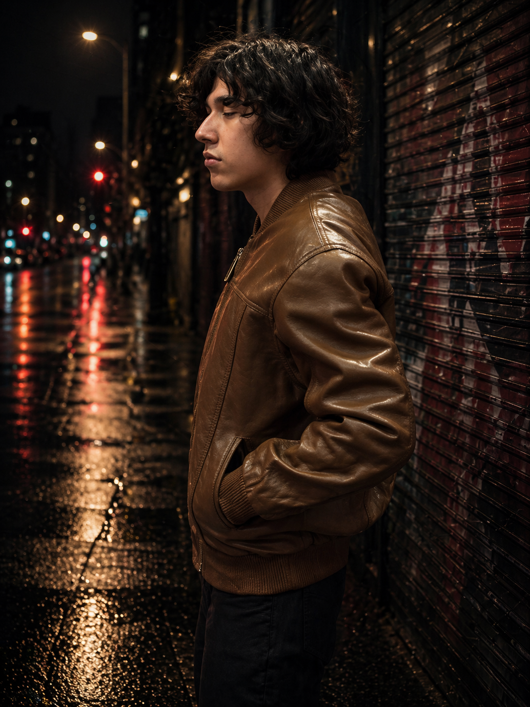 Men’s Brown Leather Baseball Bomber Jacket