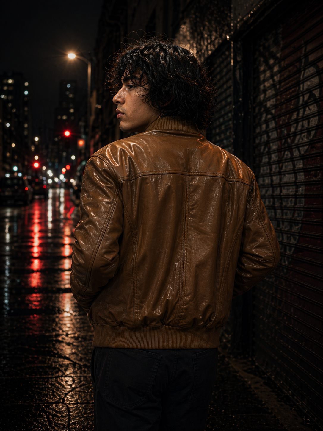 Men’s Brown Leather Baseball Bomber Jacket