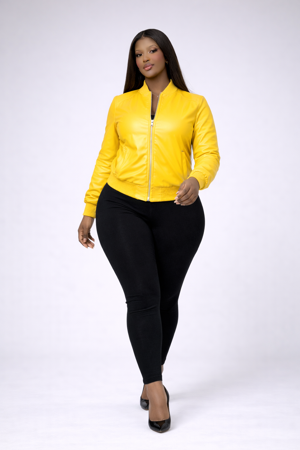 Women’s Yellow Cropped Leather Varsity Jacket - William Leather