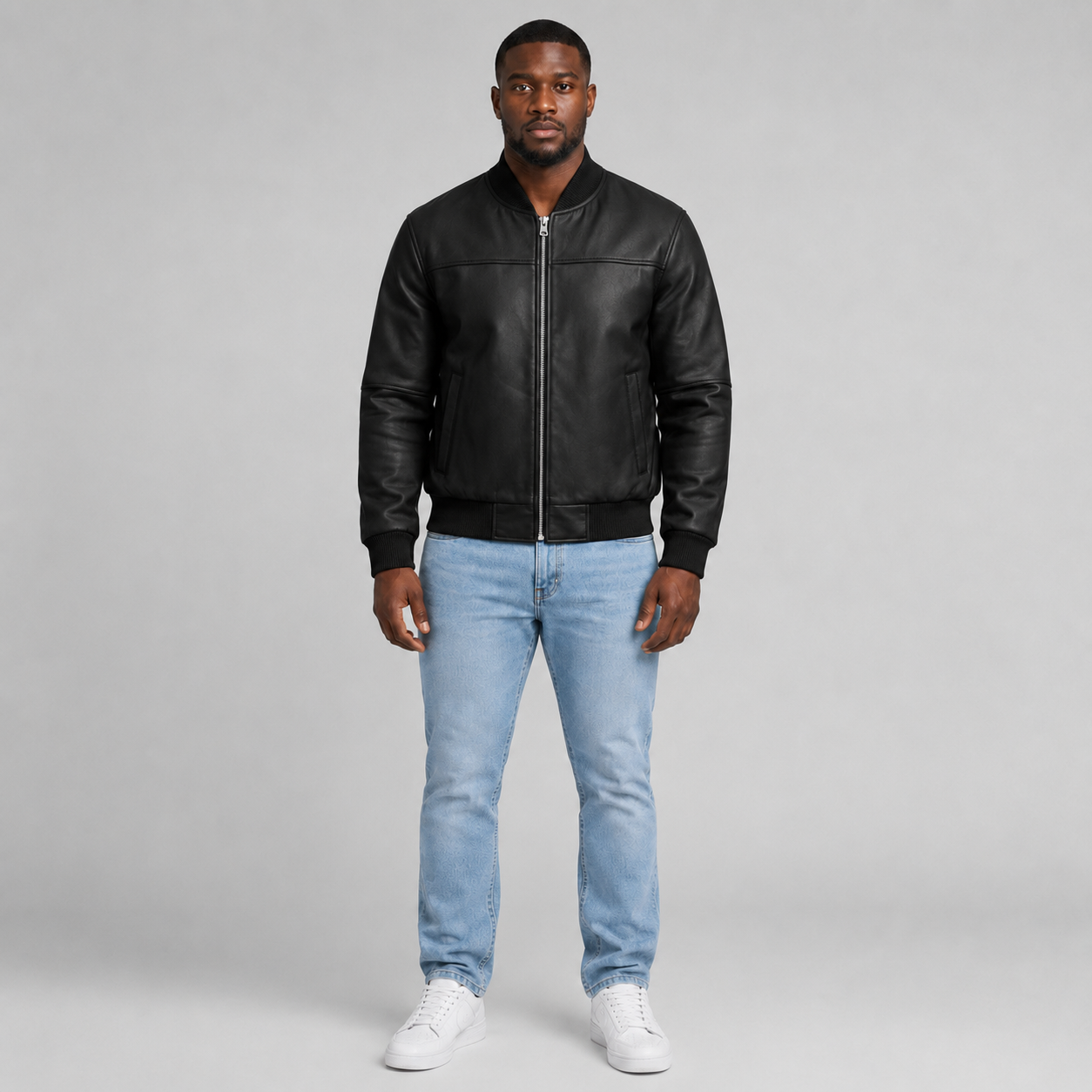 Men’s Black Leather Bomber Jacket