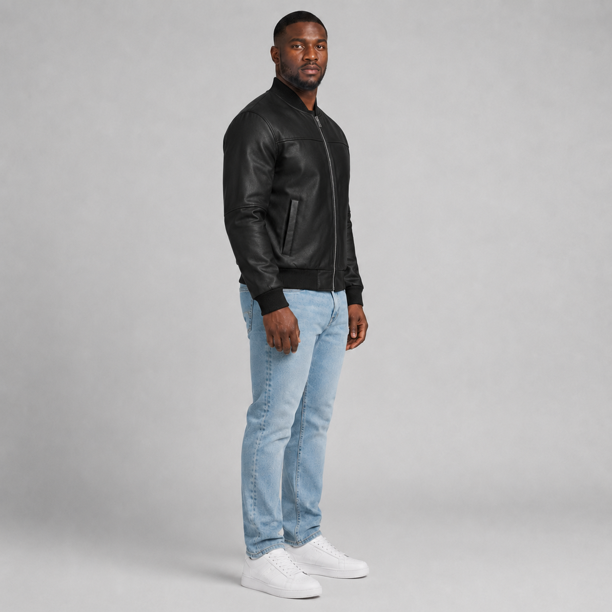 Men’s Black Leather Bomber Jacket