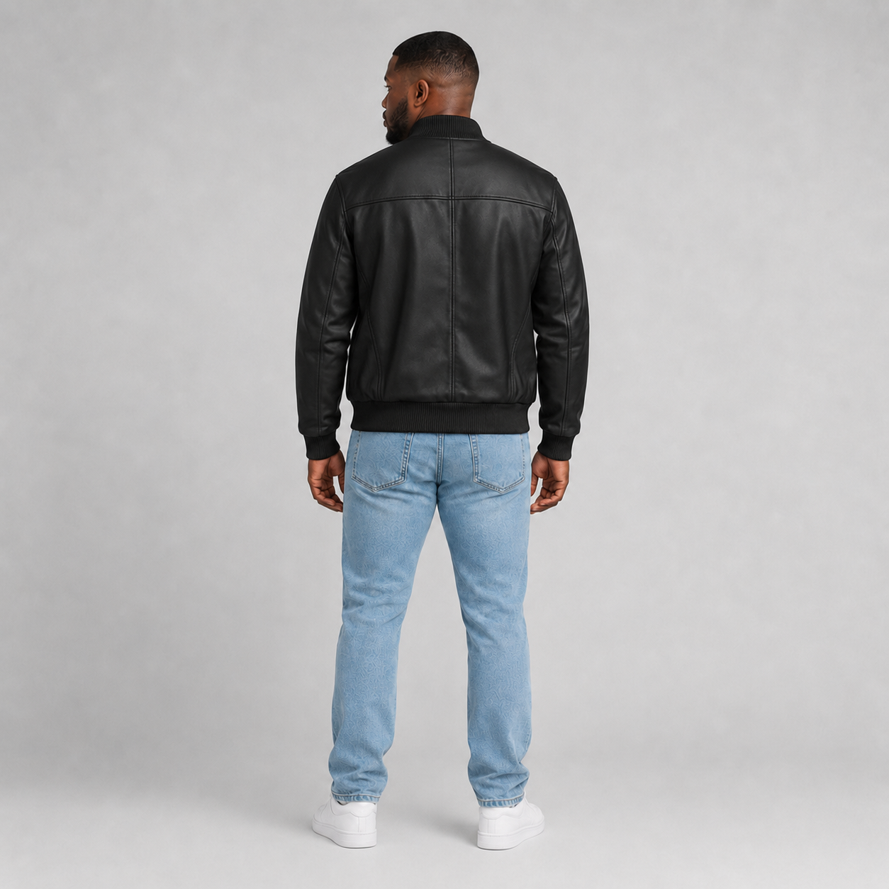 Men’s Black Leather Bomber Jacket