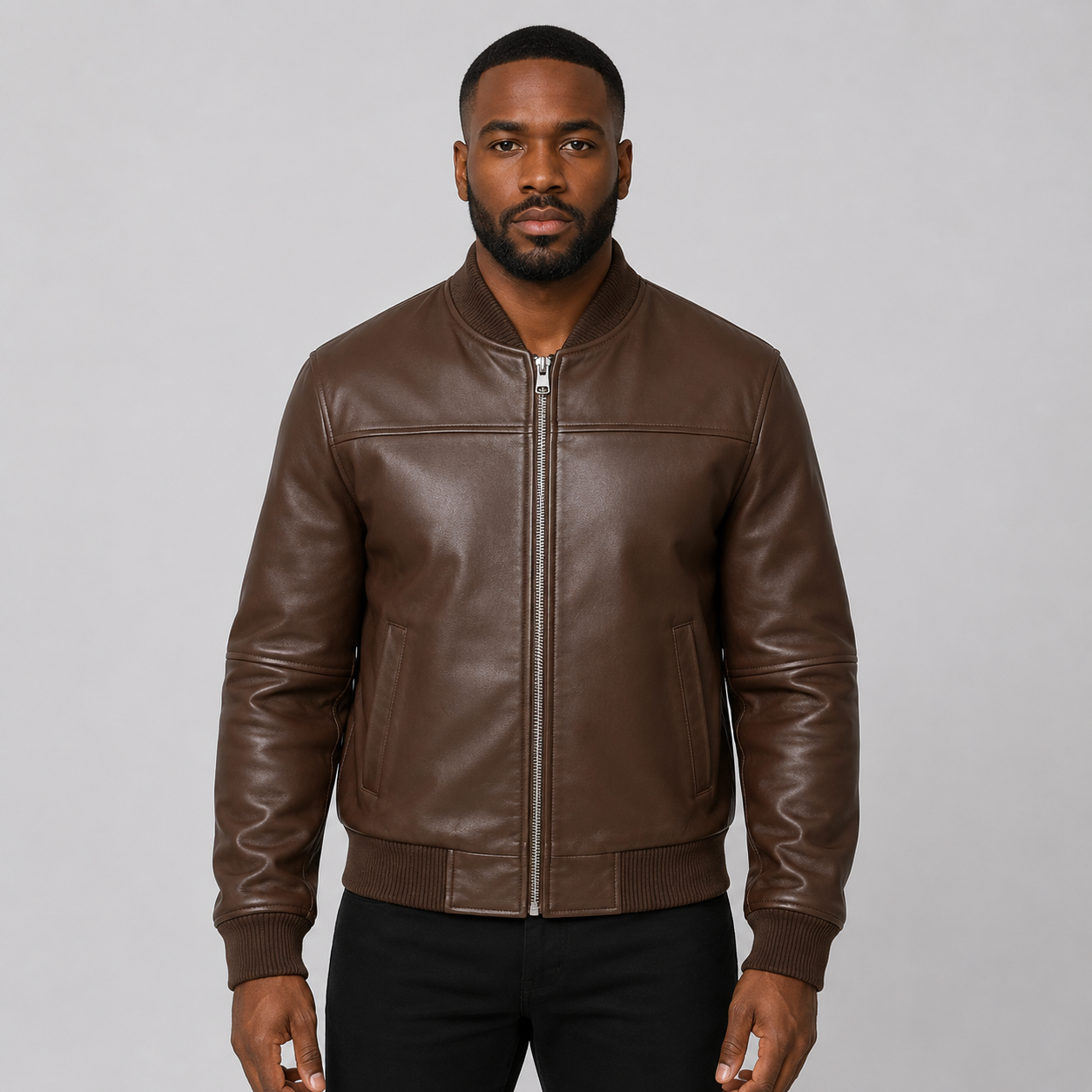 Men’s Brown Leather Bomber Jacket