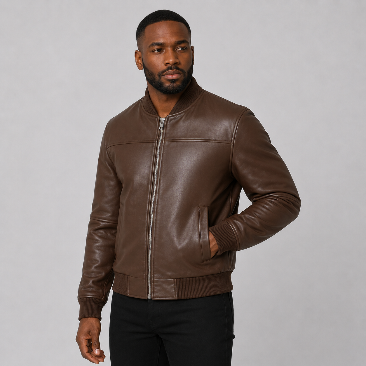 Men’s Brown Leather Bomber Jacket