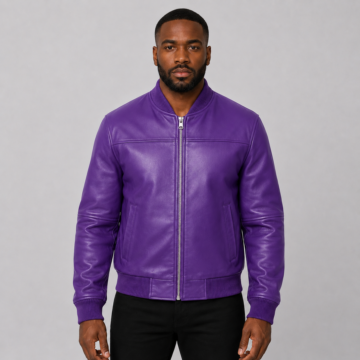 Men’s Purple Leather Bomber Jacket