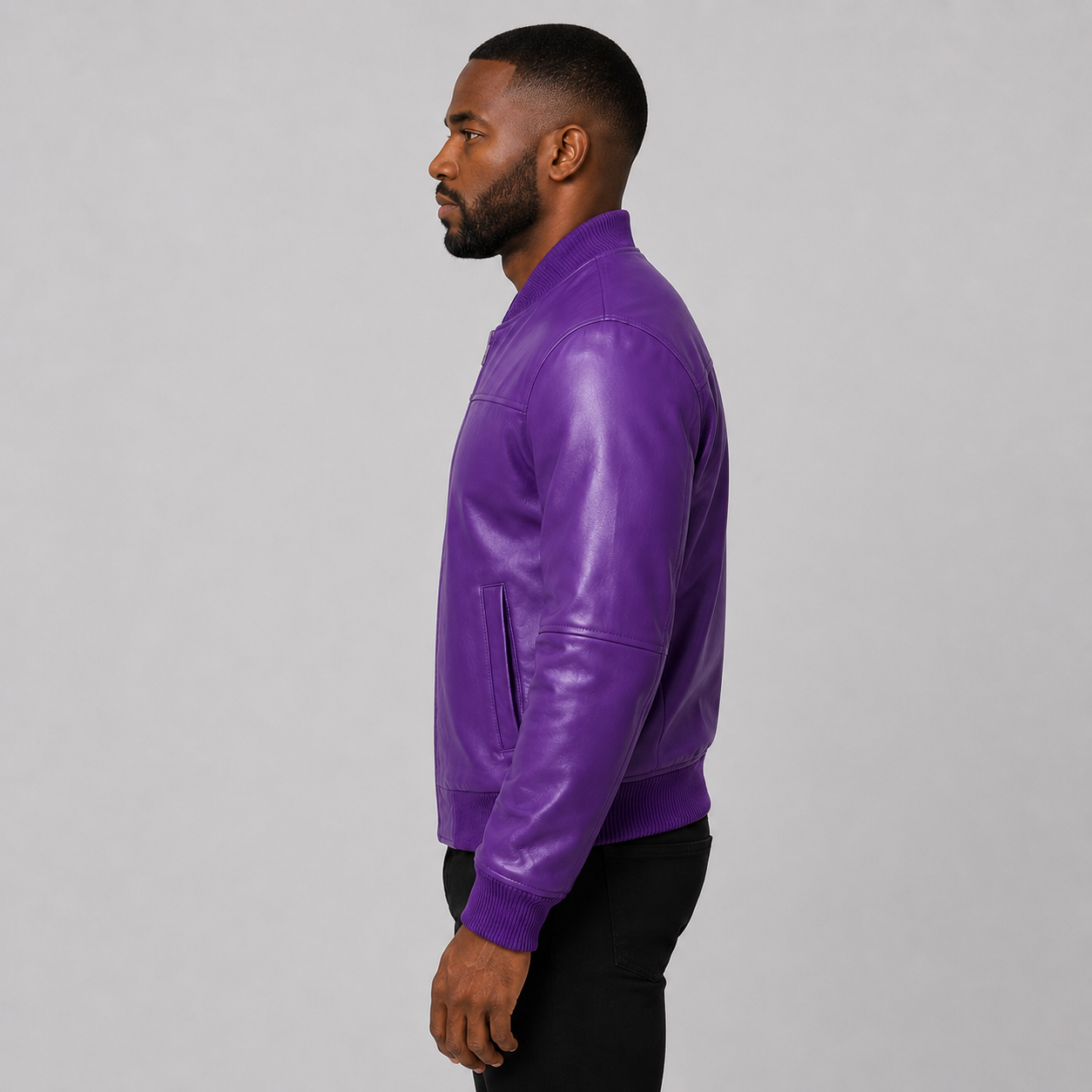 Men’s Purple Leather Bomber Jacket