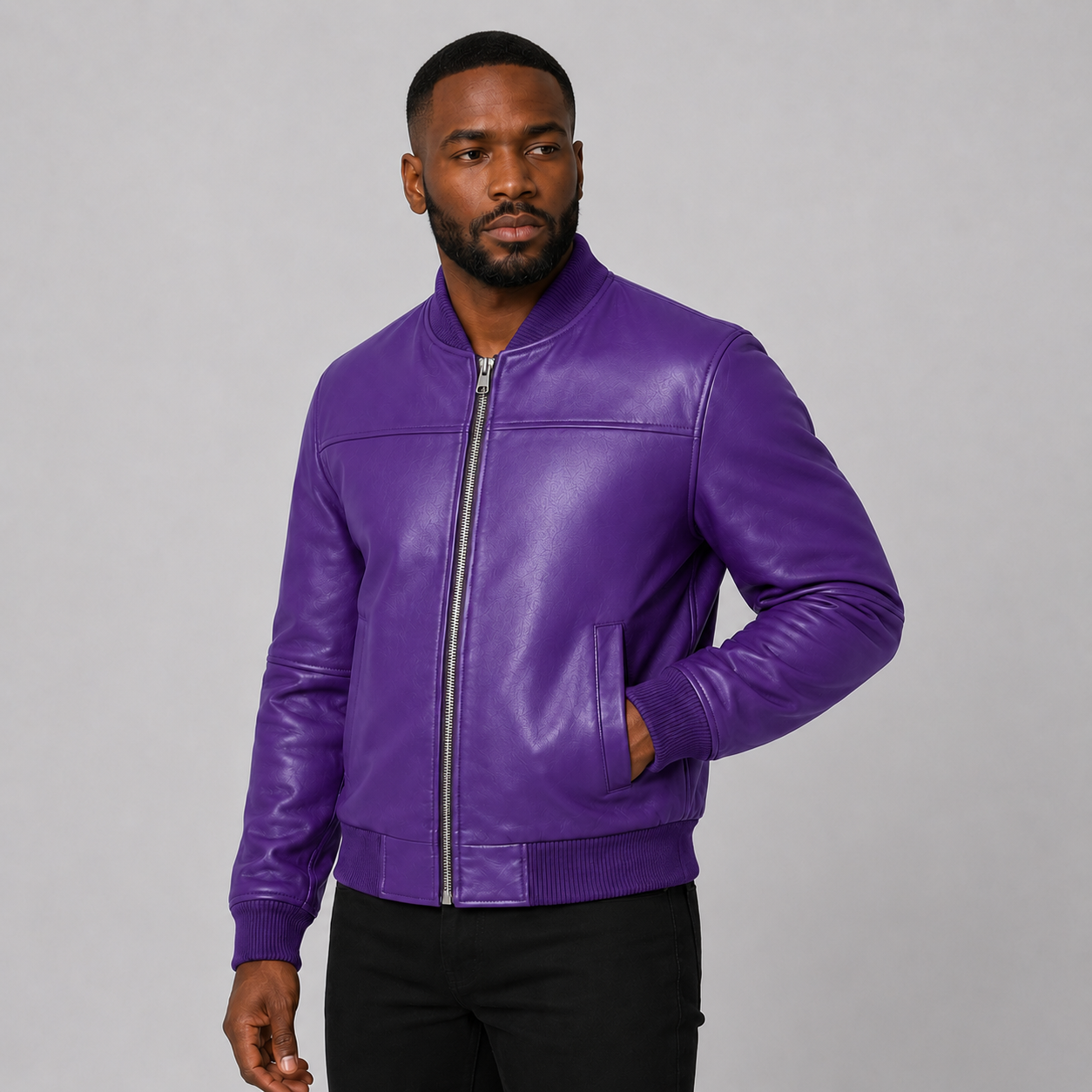Men’s Purple Leather Bomber Jacket