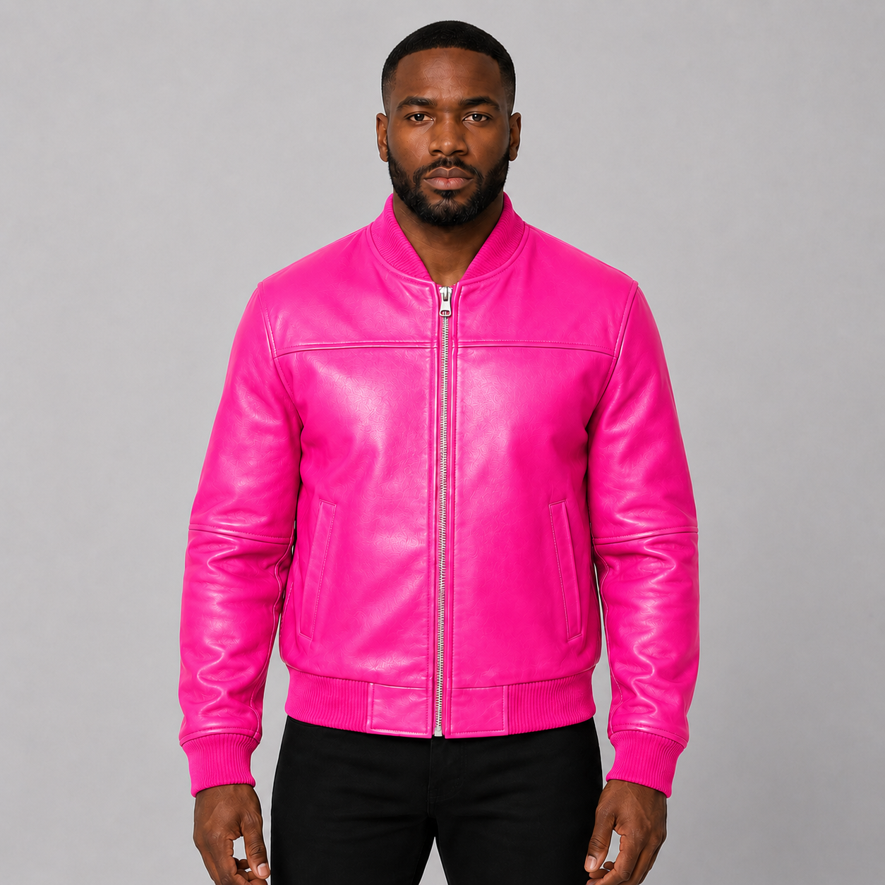 Men’s Hot Pink Leather Bomber Jacket