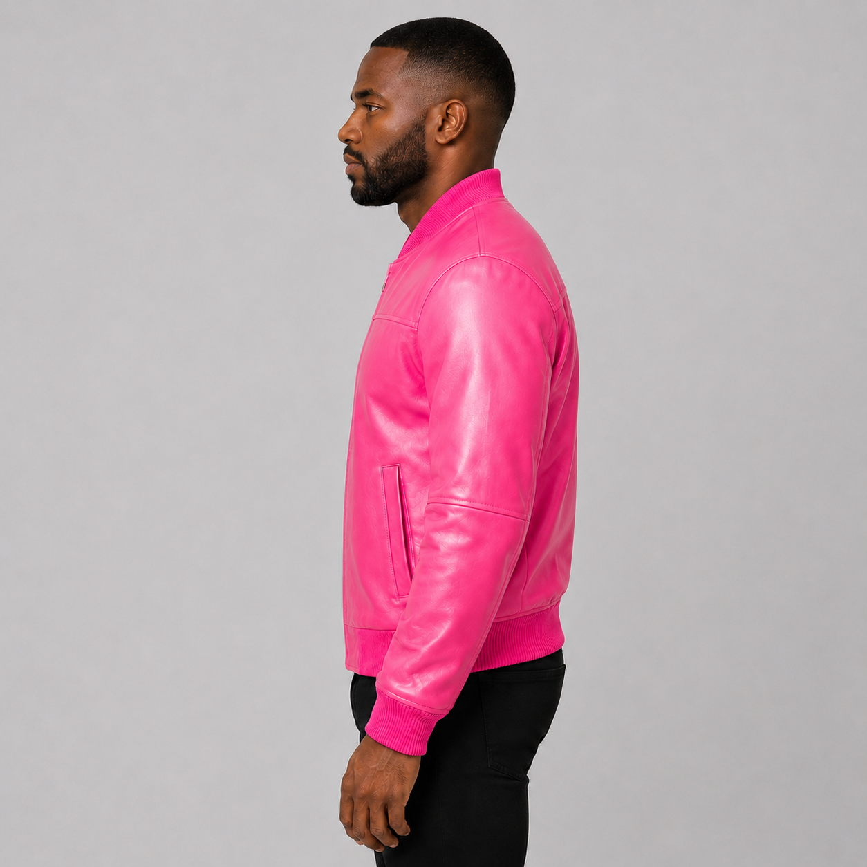 Men’s Hot Pink Leather Bomber Jacket