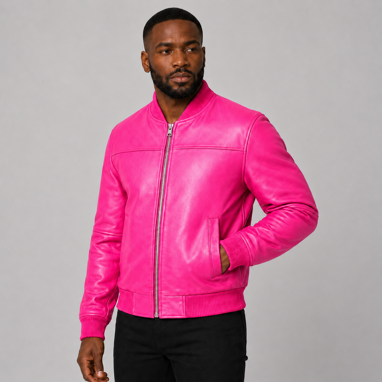 Men’s Hot Pink Leather Bomber Jacket