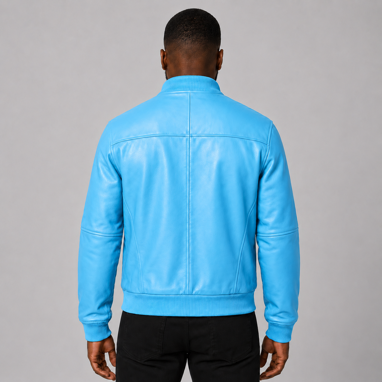 Men’s Sky Blue Leather Bomber Jacket