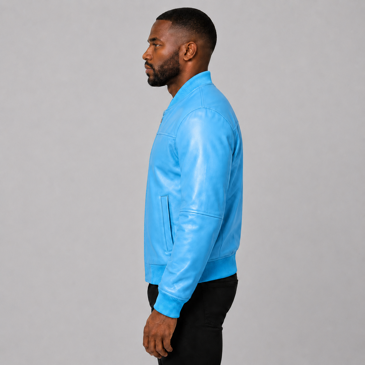 Men’s Sky Blue Leather Bomber Jacket