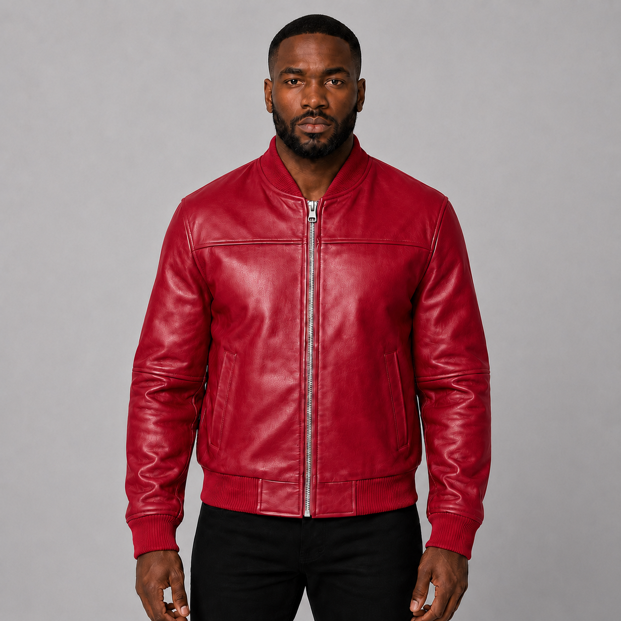 Men’s Red Leather Bomber Jacket