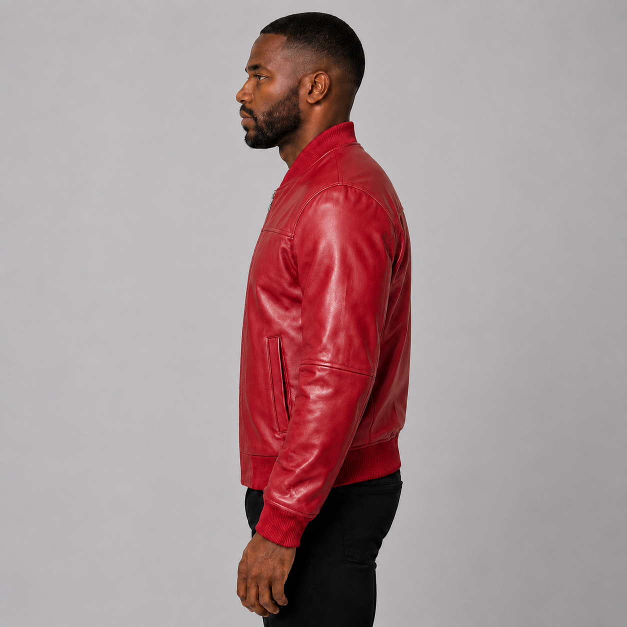 Men’s Red Leather Bomber Jacket