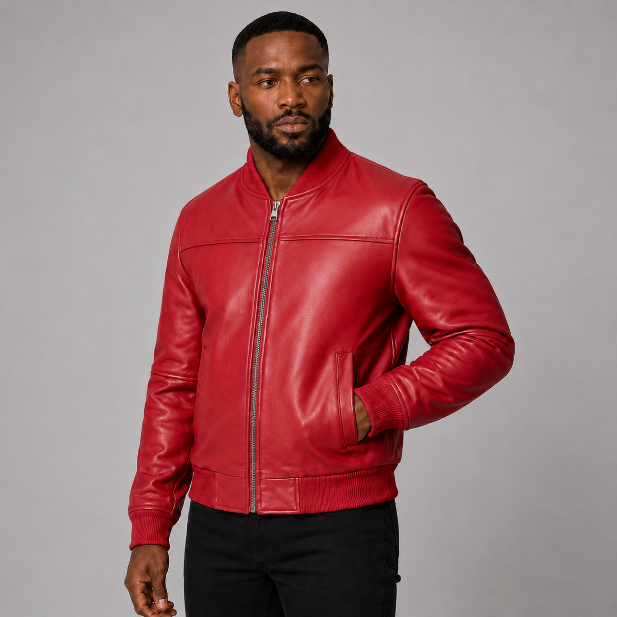 Men’s Red Leather Bomber Jacket