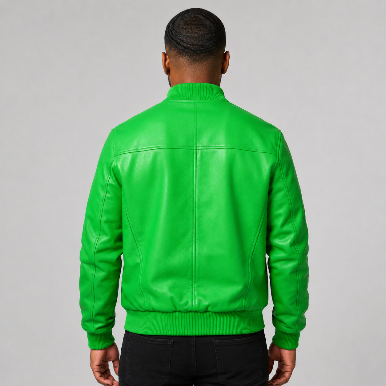 Men’s Green Leather Bomber Jacket