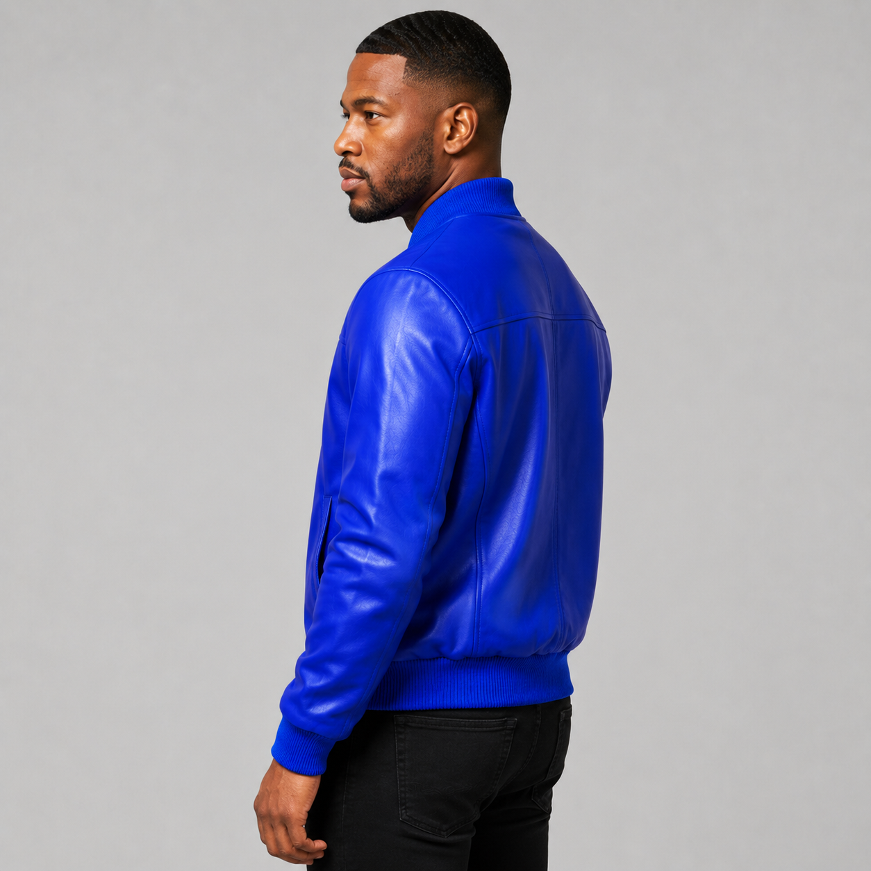 Men’s Royal Blue Leather Bomber Jacket