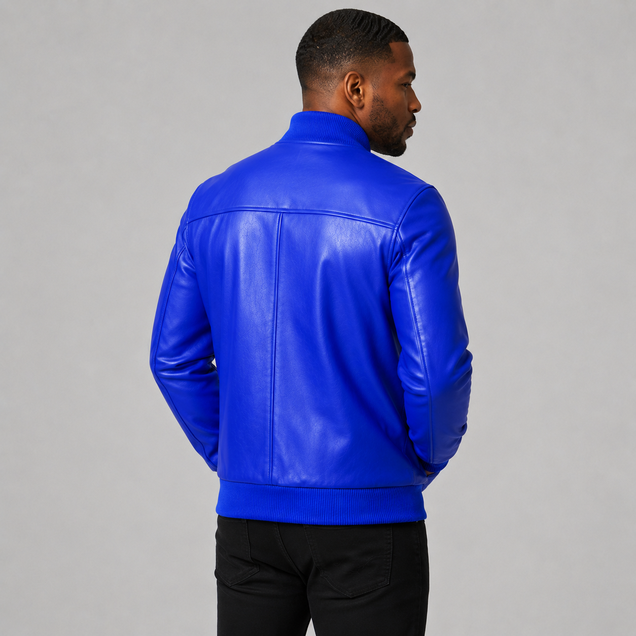 Men’s Royal Blue Leather Bomber Jacket