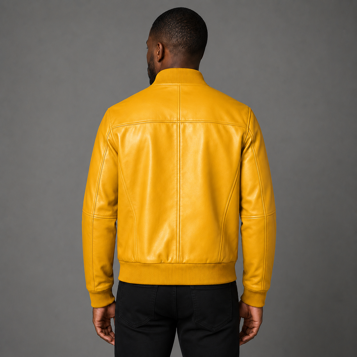 Men’s Yellow Leather Bomber Jacket