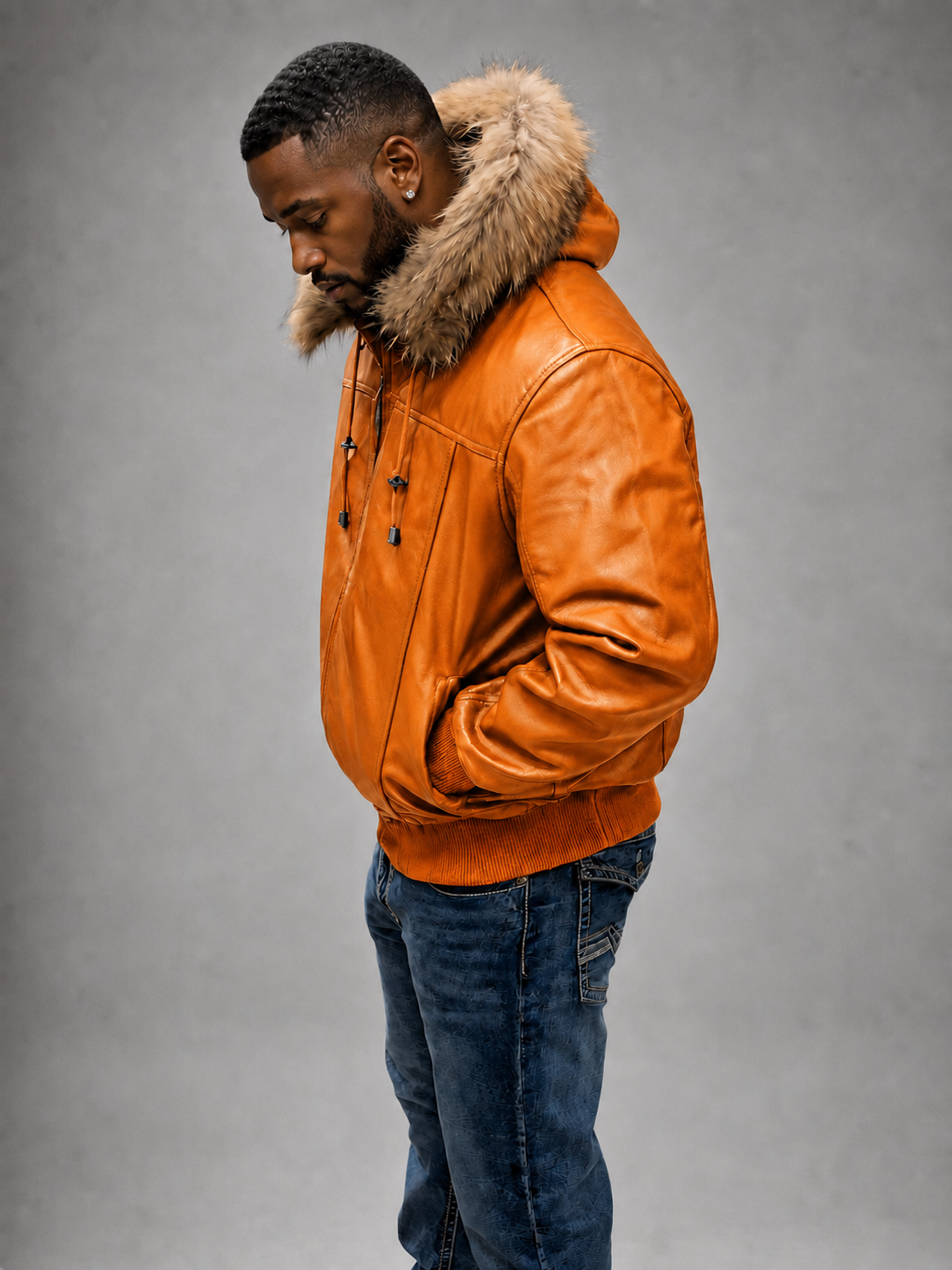Men's Leather Jacket Bomber C [Orange] - William Leather