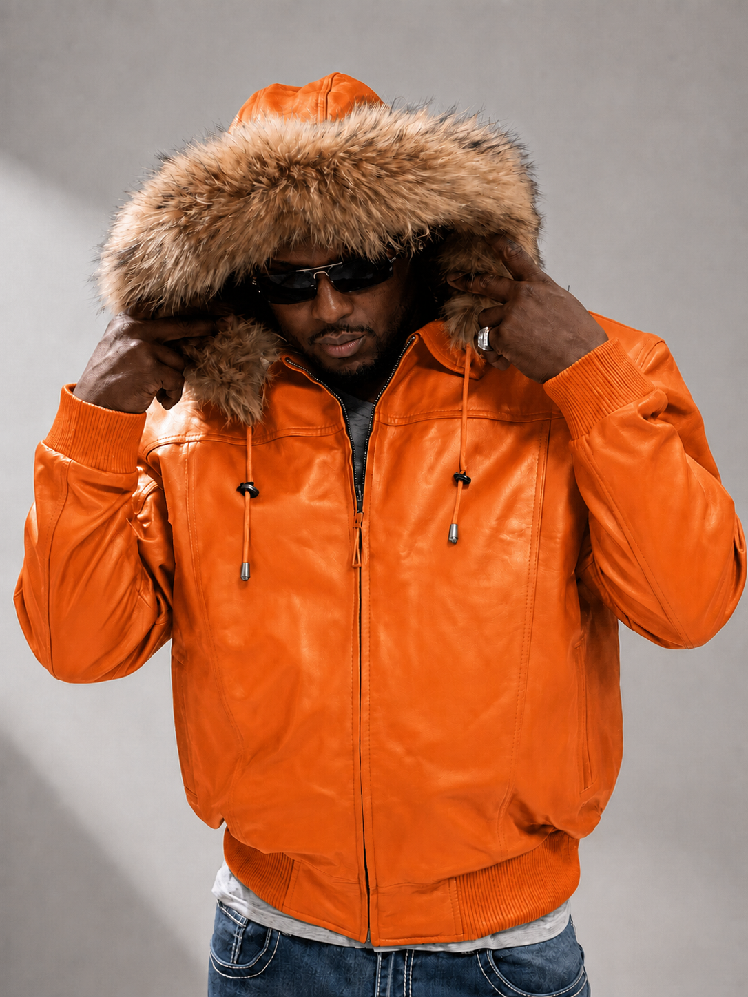 Men's Leather Jacket Bomber C [Orange]