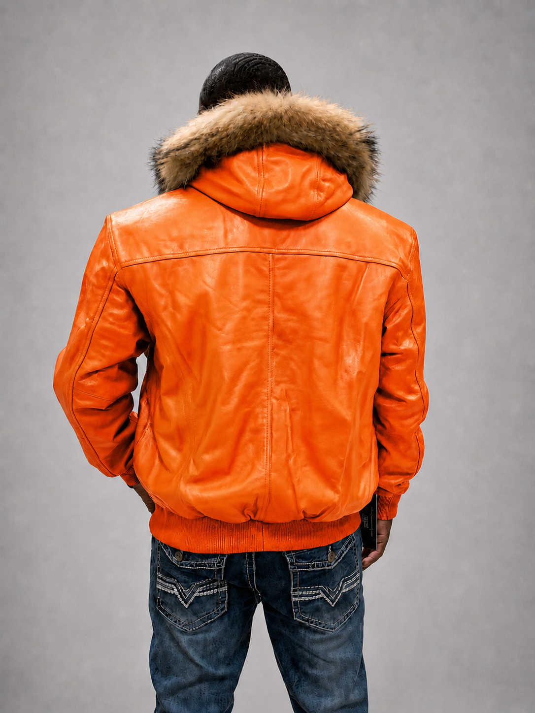 Men's Leather Jacket Bomber C [Orange]