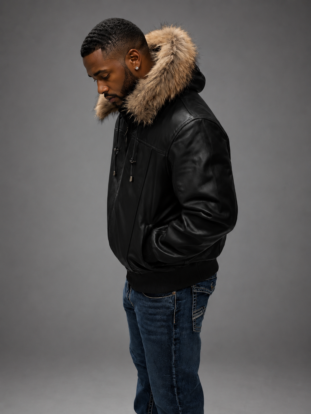 Men's Leather Jacket Bomber C [Black]