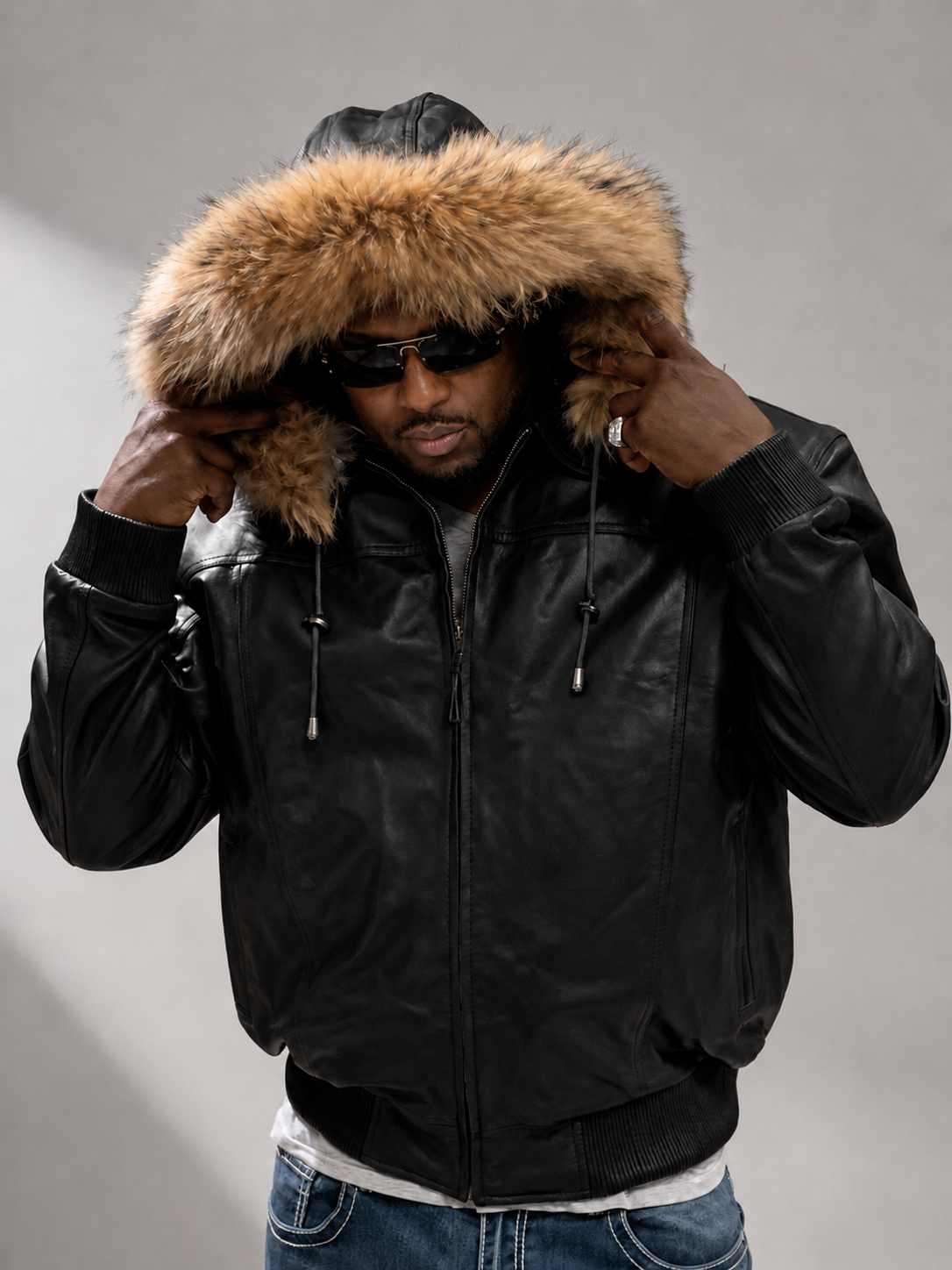 Men's Leather Jacket Bomber C [Black]