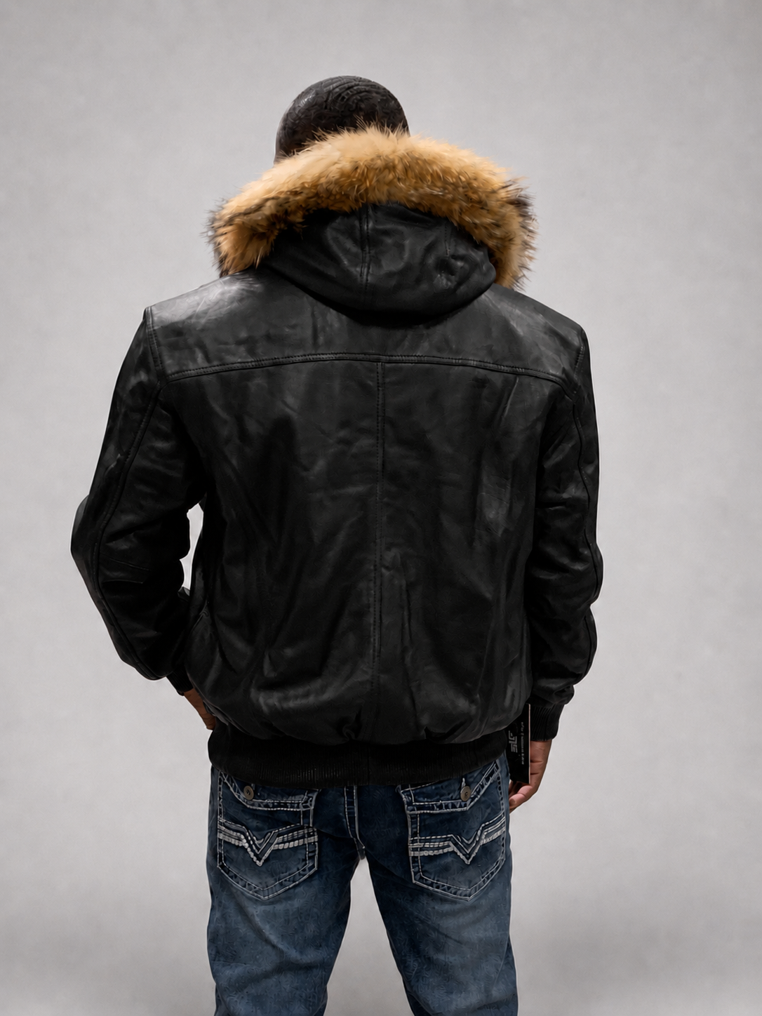 Men's Leather Jacket Bomber C [Black]