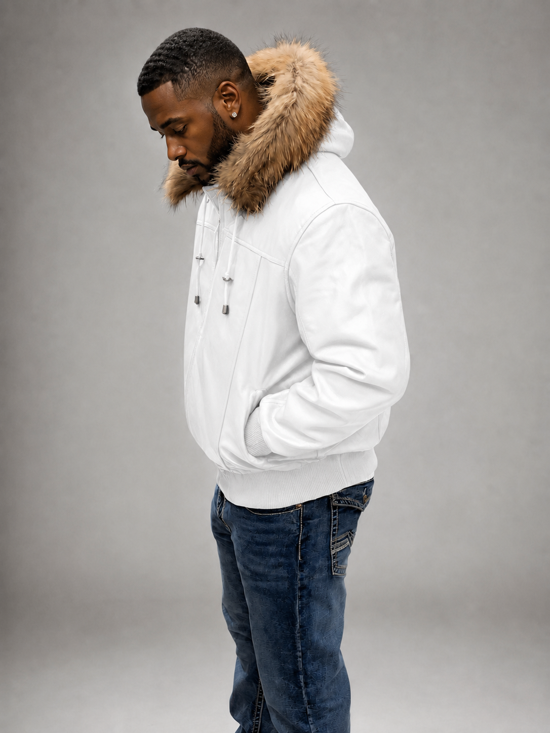 Men's Leather Jacket Bomber C [White]