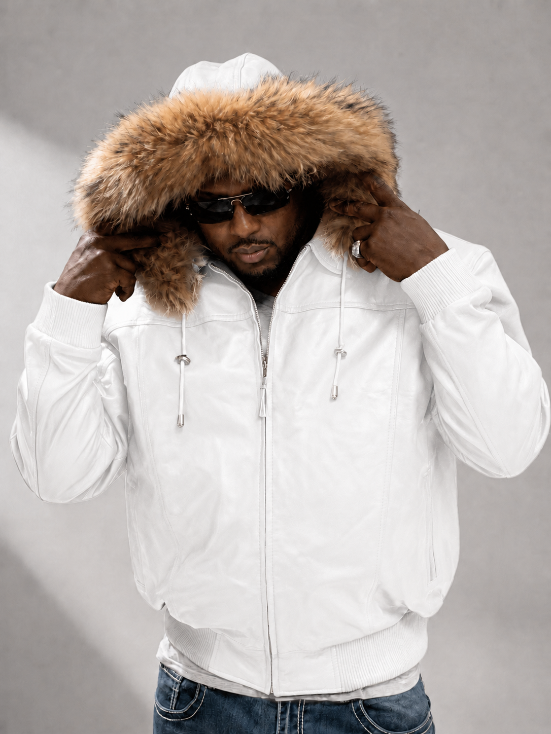 Men's Leather Jacket Bomber C [White]