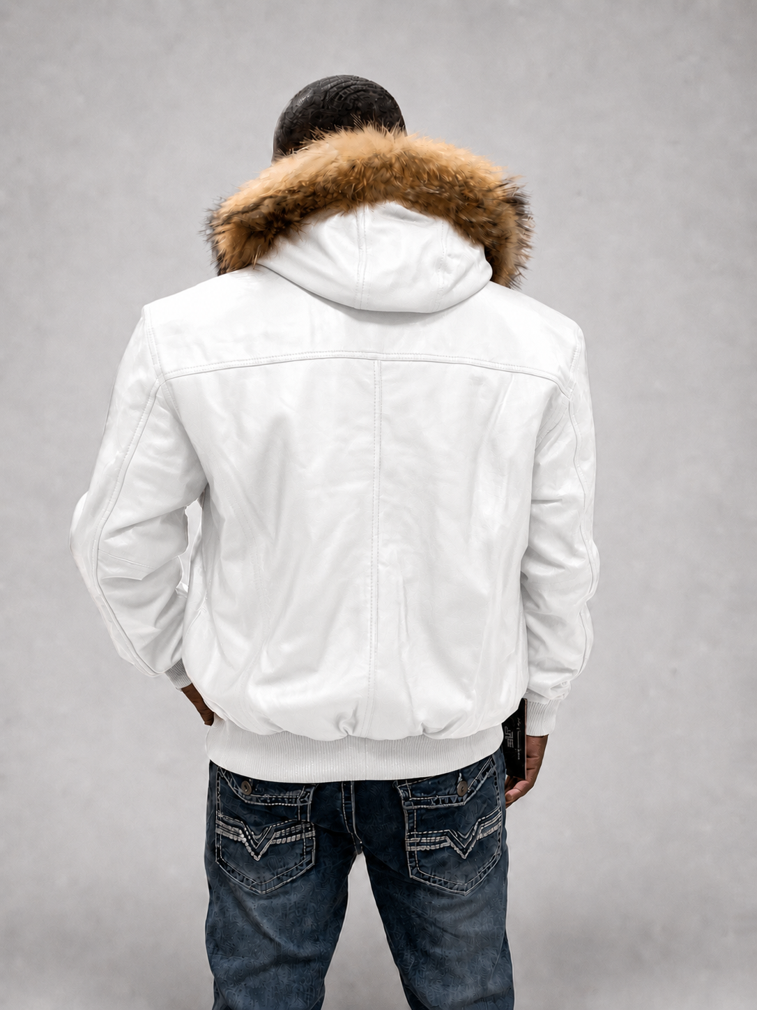 Men's Leather Jacket Bomber C [White]