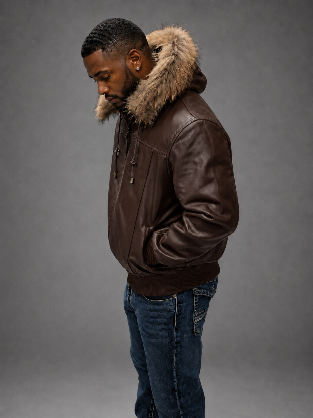 Men's Leather Jacket Bomber C [Brown]