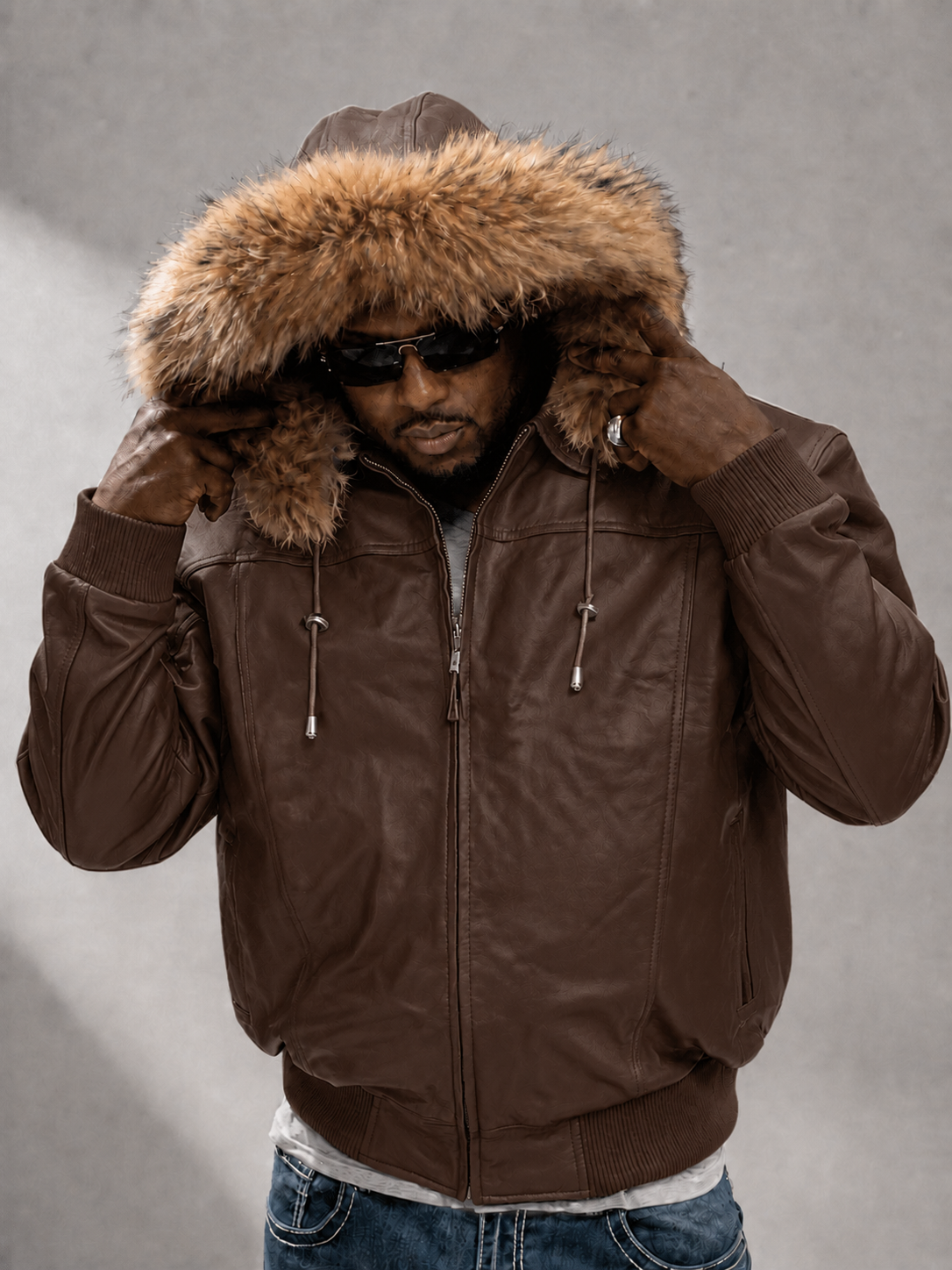 Men's Leather Jacket Bomber C [Brown]