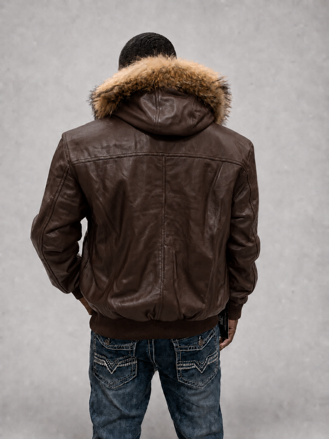 Men's Leather Jacket Bomber C [Brown]