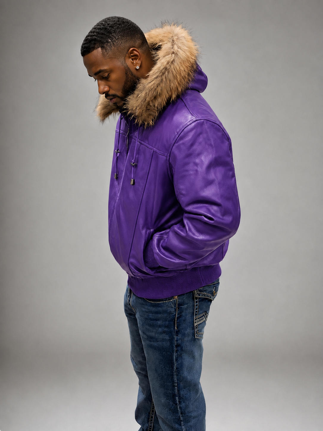 Men's Leather Jacket Bomber C [Purple]