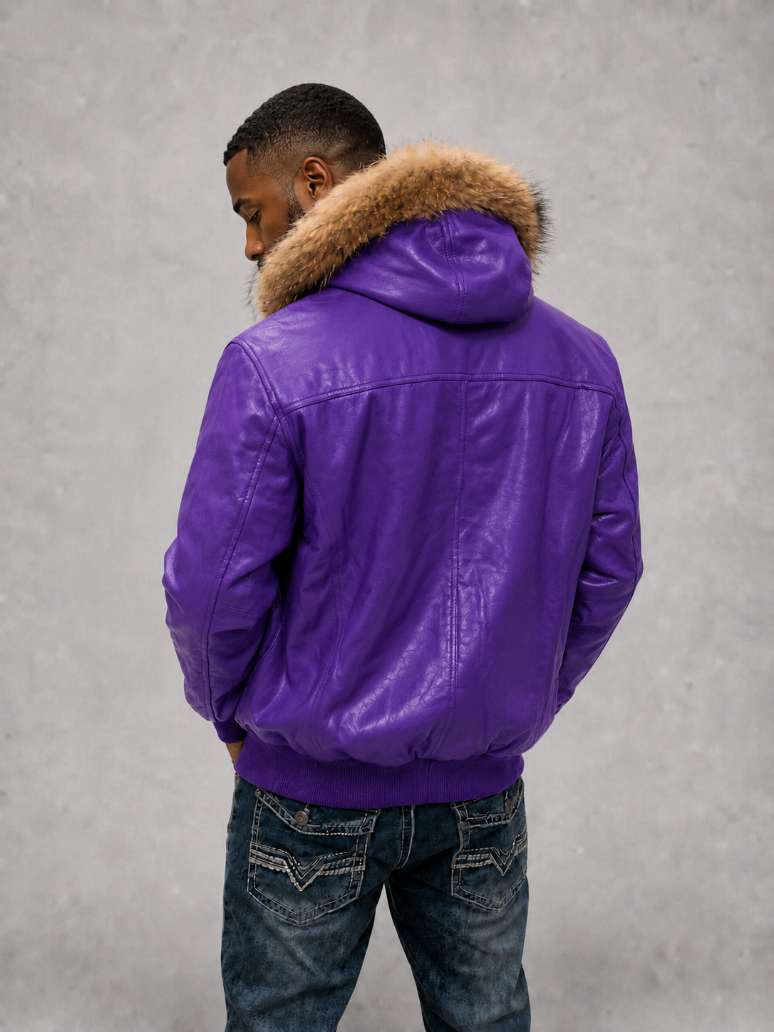 Men's Leather Jacket Bomber C [Purple]