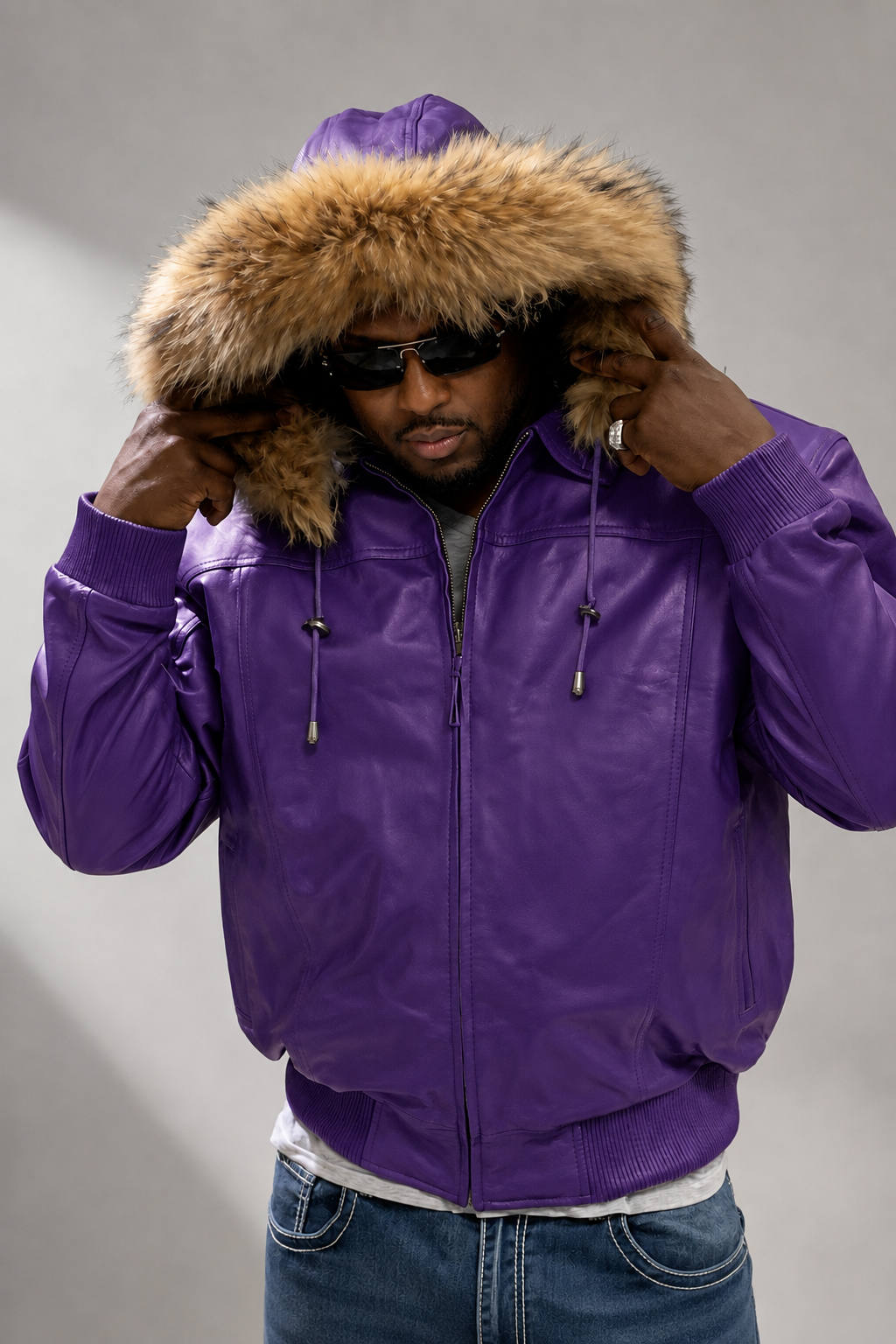 Men's Leather Jacket Bomber C [Purple]