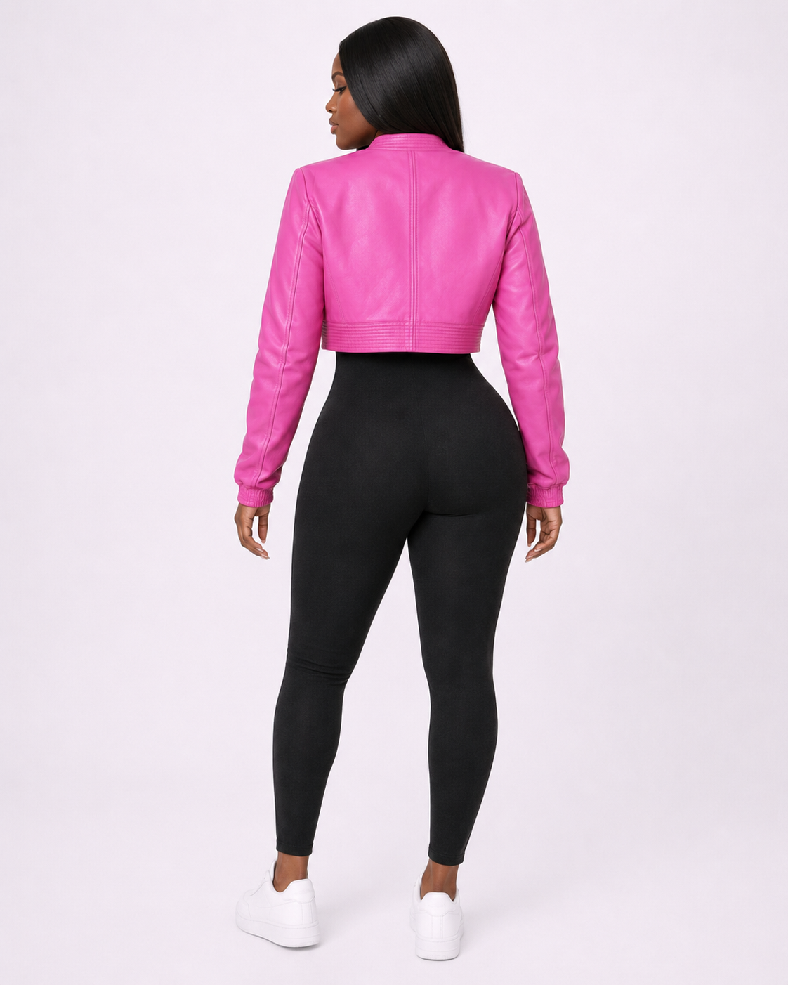 Women’s Hot Pink Cropped Leather Bomber Jacket