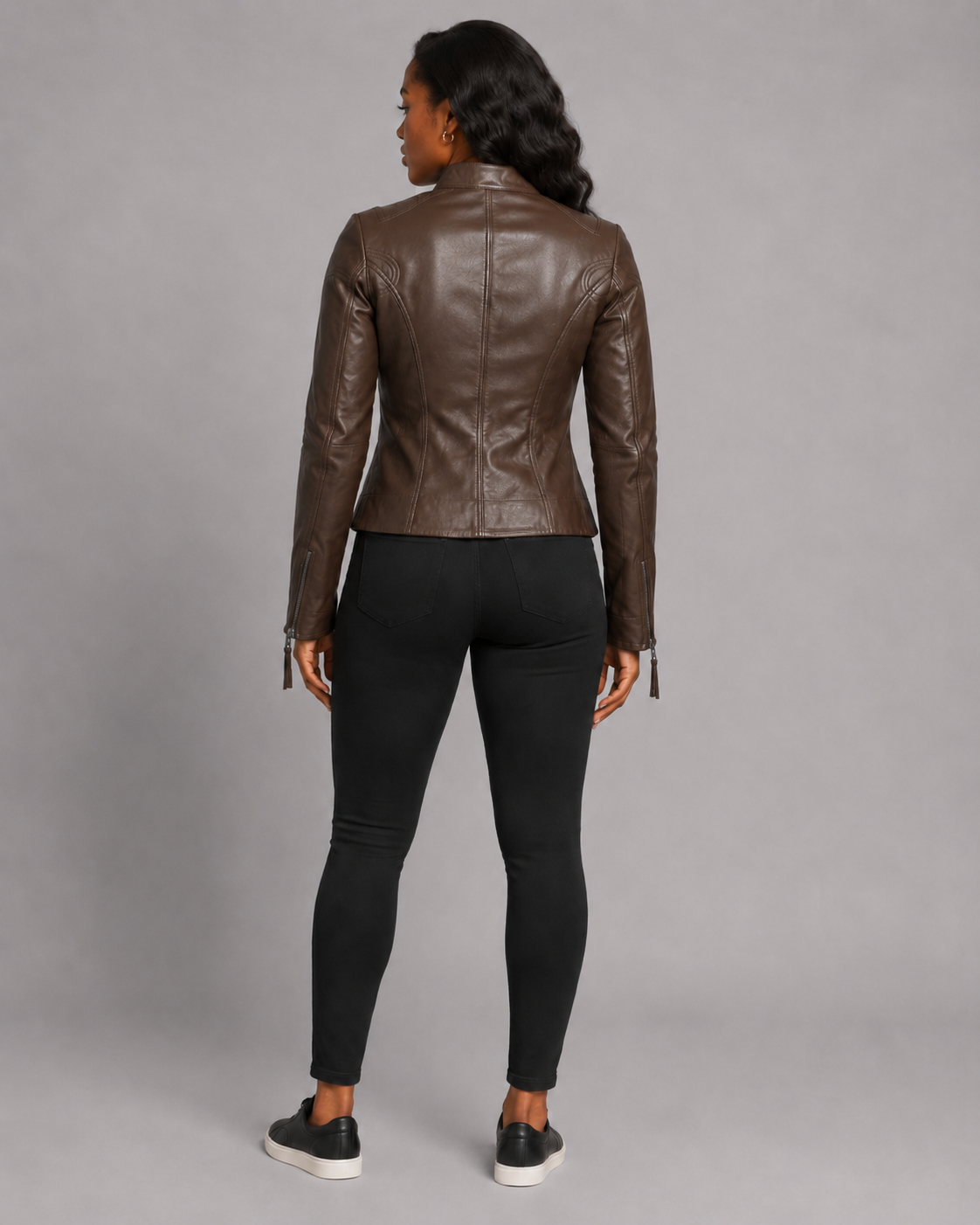 Women’s Brown Zip-Up Leather Moto Jacket