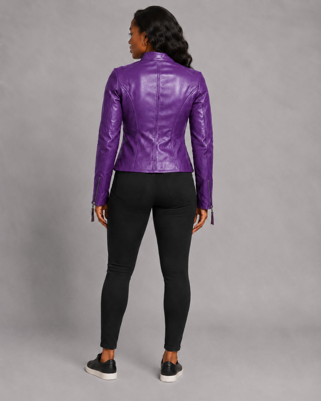 Women’s Purple Zip-Up Leather Moto Jacket