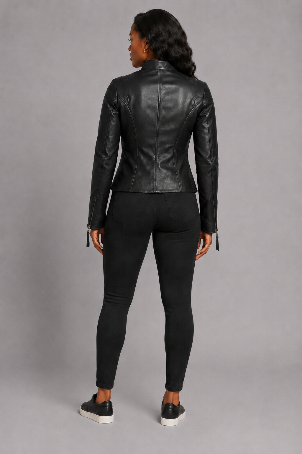 Women’s Black Zip-Up Leather Moto Jacket