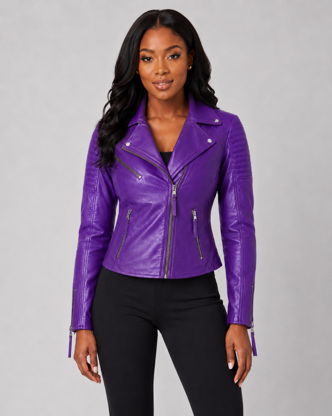 Women’s Purple Asymmetrical Leather Moto Jacket