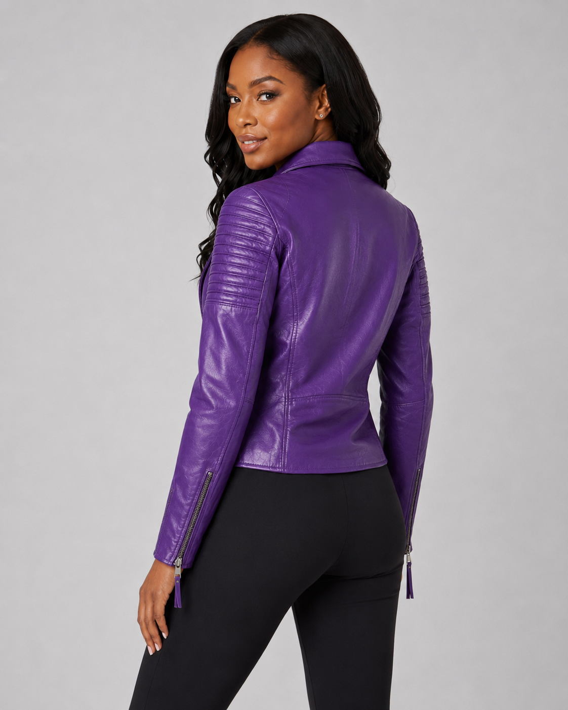 Women’s Purple Asymmetrical Leather Moto Jacket
