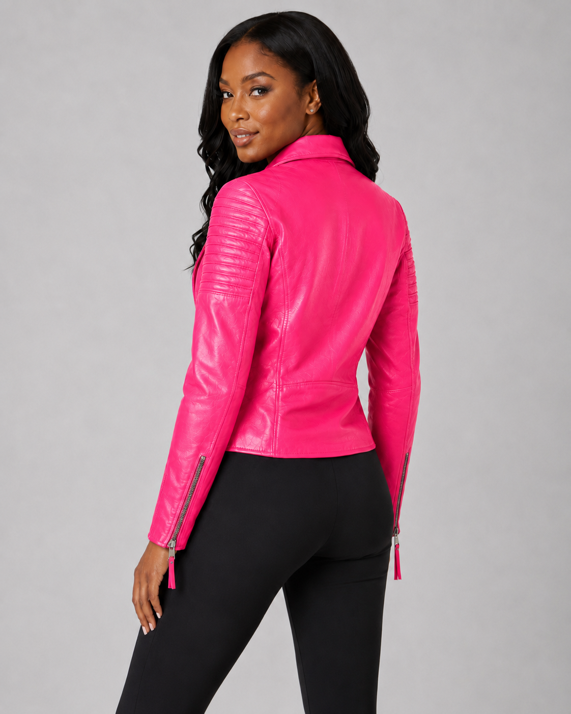 Women’s Hot Pink Asymmetrical Leather Moto Jacket