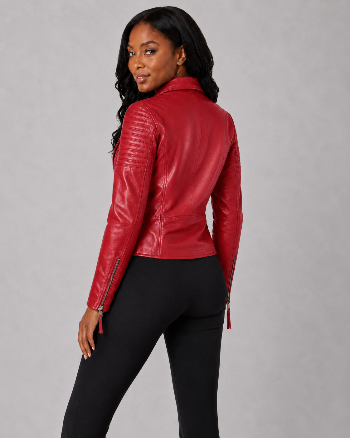Women’s Red Asymmetrical Leather Moto Jacket