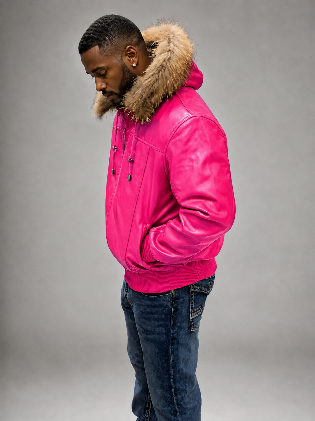 Men's Leather Jacket Bomber C [Pink]