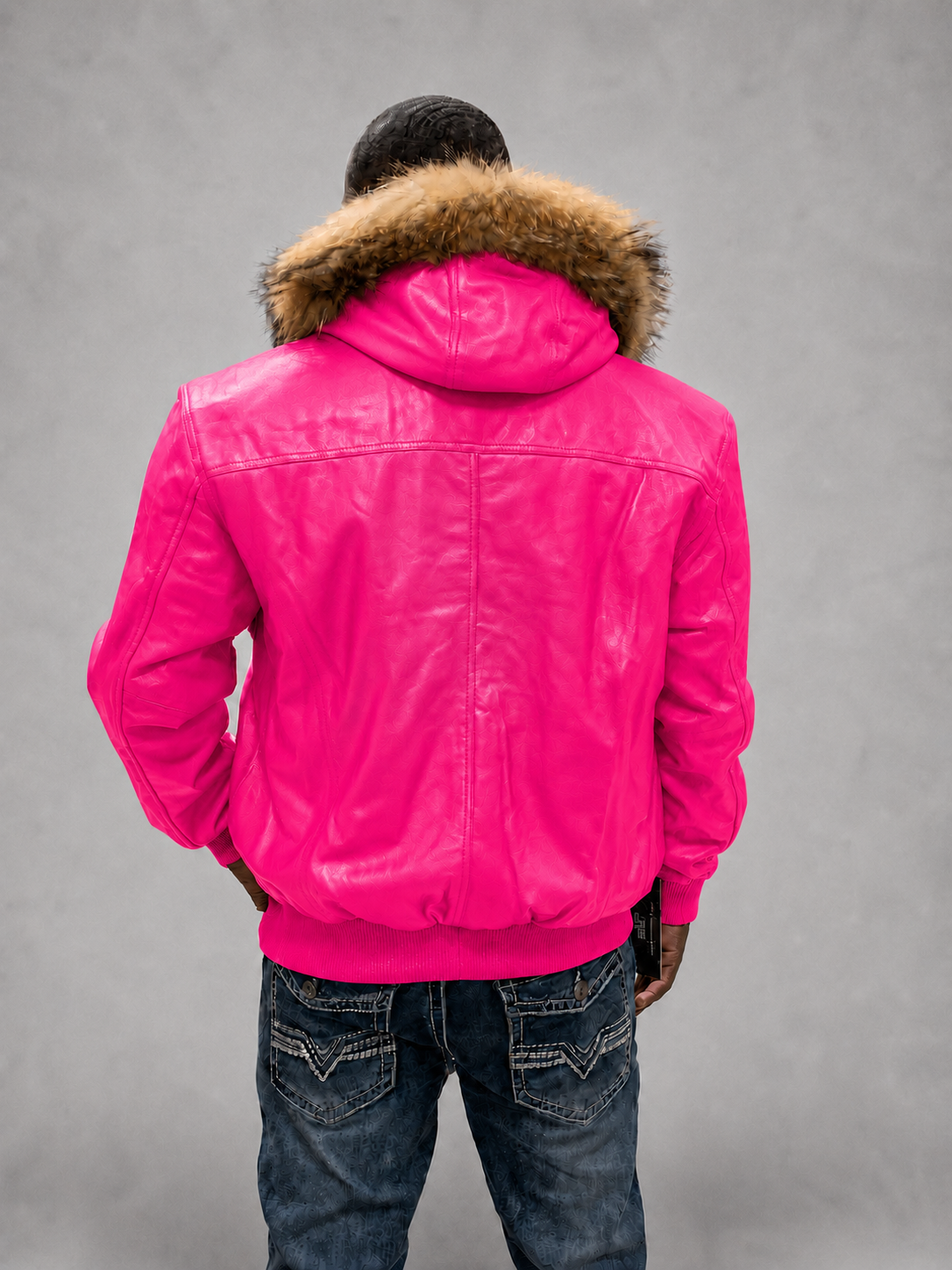 Men's Leather Jacket Bomber C [Pink]
