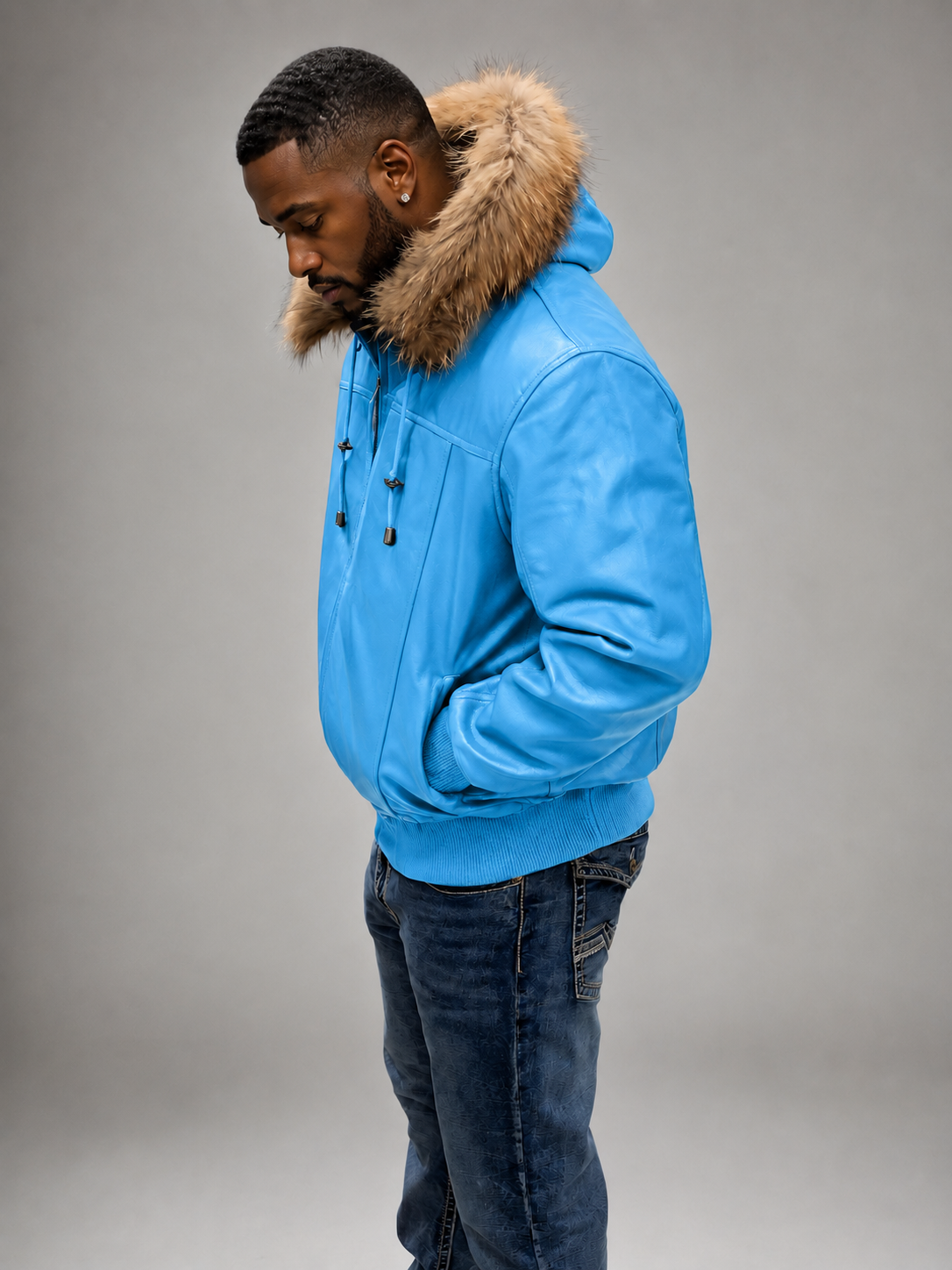 Men's Leather Jacket Bomber C [Blue]