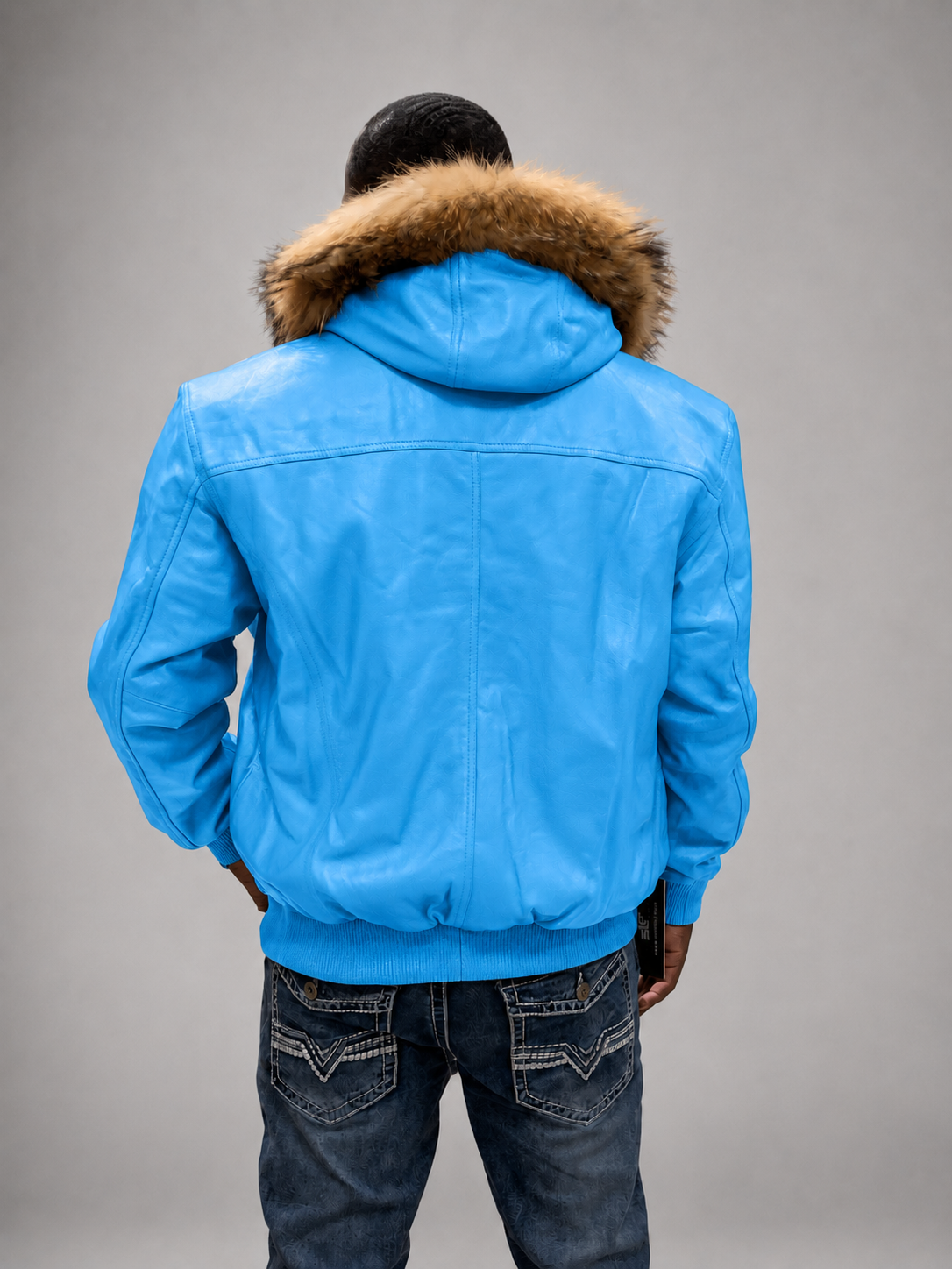 Men's Leather Jacket Bomber C [Blue]